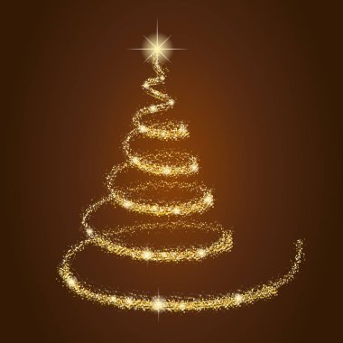 Kahverengi zemin üzerine parlak Noel ağacı. Vektör.