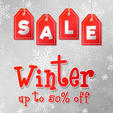 Kar taneleri ile kış indirimi için banner. Vektör.