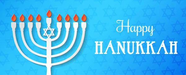 Happy Hanukkah Banner Oder Karte Mit Gruß Und Papier Menora — Stockvektor