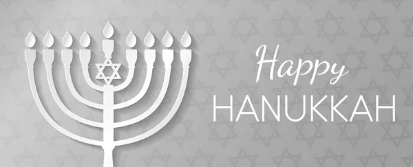 Happy Hanukkah Banner Oder Karte Mit Gruß Und Papier Menora — Stockvektor