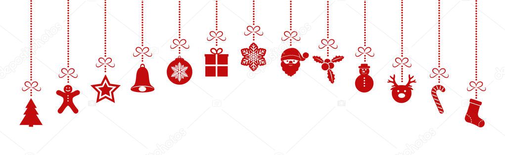 Beautiful Christmas elements - banner with hanging decorations. Vector.