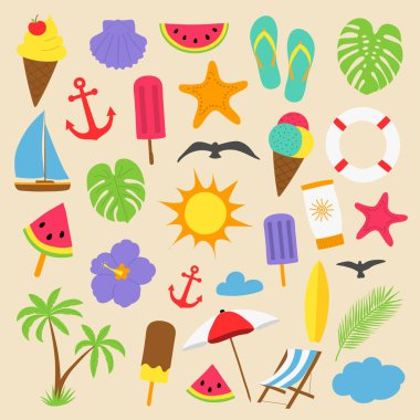 Yaz simgeler koleksiyonu. Vektör.