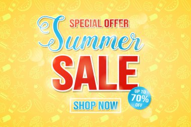 Yaz Satılık - parlak poster. Vektör.