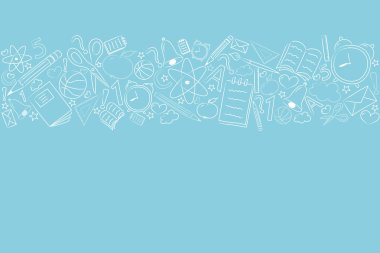 El ile bir okul başlık kavramı öğeleri çizilmiş. Vektör.