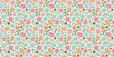 El ile Seamless Modeli çiçek retro tarzı çizilmiş. Anneler günü, kadının günü ve Sevgililer günü. Vektör