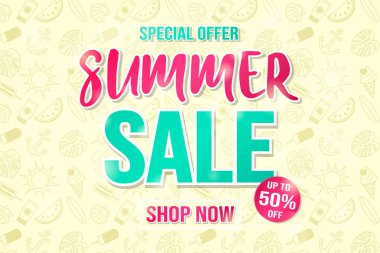 Büyük yaz Satılık renkli ve parlak kartı. Vektör.