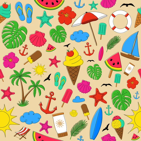 Farklı renkli elemanları ile yaz arka plan. Vektör. 