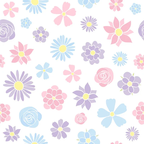 Fundo Cor Pastel Sem Costura Com Flores Desenhadas Mão Dia —  Vetores de Stock