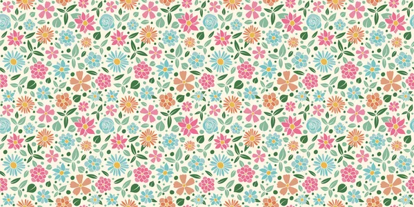 Seamless Pattern Hand Drawn Flowers Retro Style Mother Day Woman — Stock Vector
