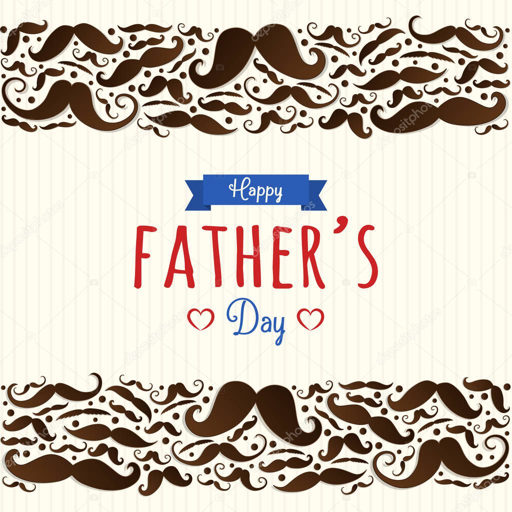 Happy Father's Day - funny poster with set of mustaches. Vector.