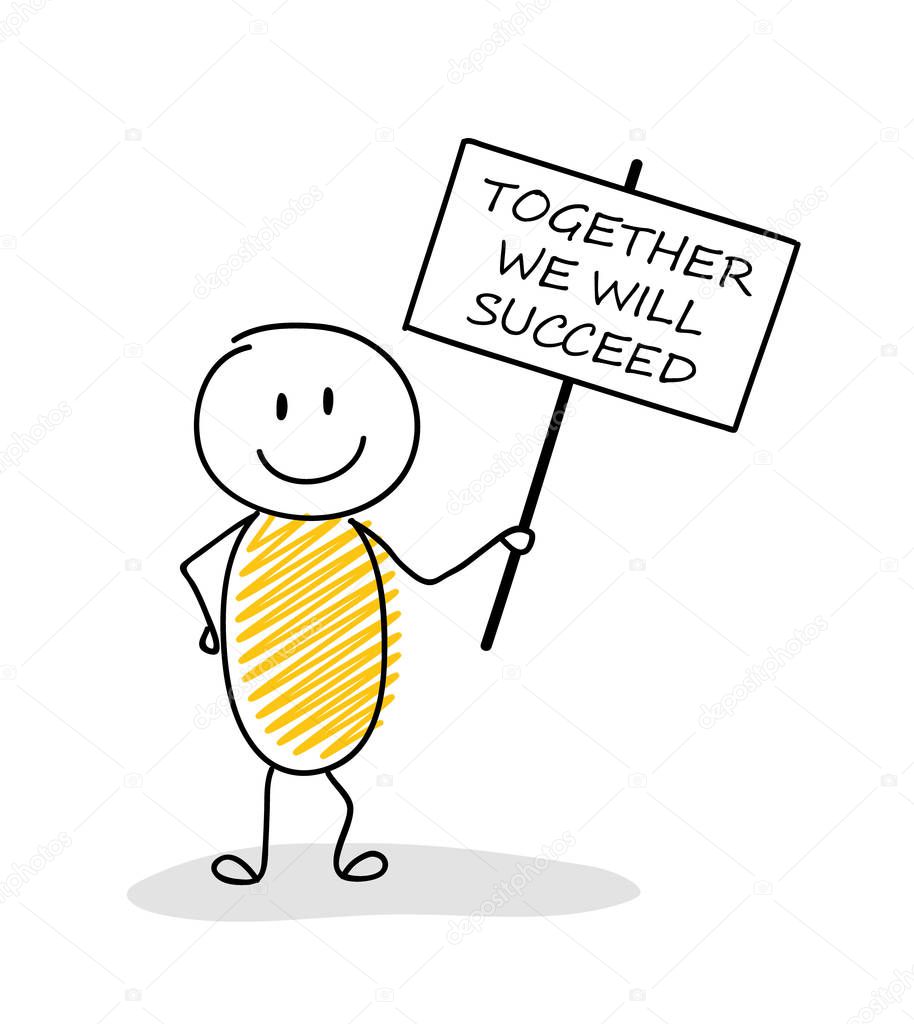 Hand drawn concept of stickman with business text: together we will succeed. Vector.