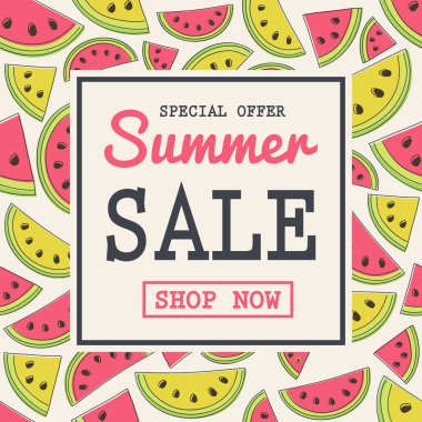 Yaz Promosyonu - poster kavun ve karpuz ile. Vektör.