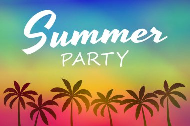 Palmiye ağaçları ile-yaz cennet tipografi ile renkli afiş. Vektör.