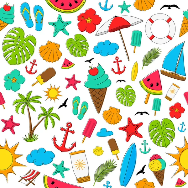 Warpping kağıt kavramı seamless modeli yaz elemanları ile-. Vektör.