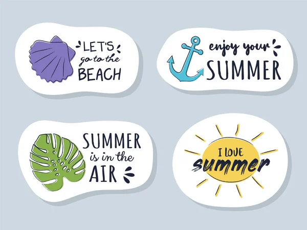 Multicoloured Summer Stickers Funny Text Vector — Stock Vector