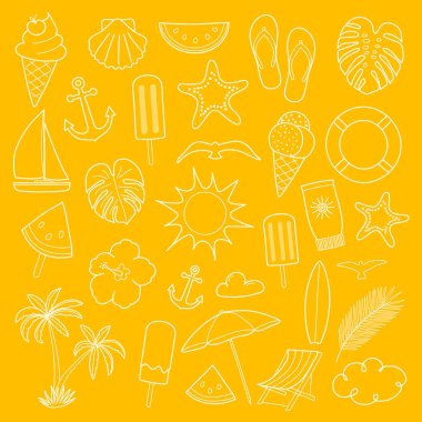 Retro tarzı yaz simgeler kümesi. Vektör.