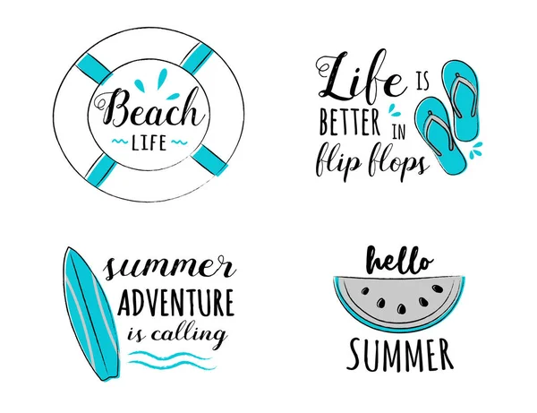 Verano Iconos Dibujados Mano Con Texto Divertido Vector — Vector de stock