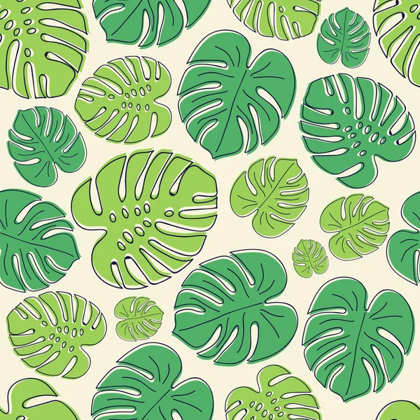 Konzept Der Nahtlosen Textur Mit Handgezeichneten Tropischen Blättern Vektor — Stockvektor