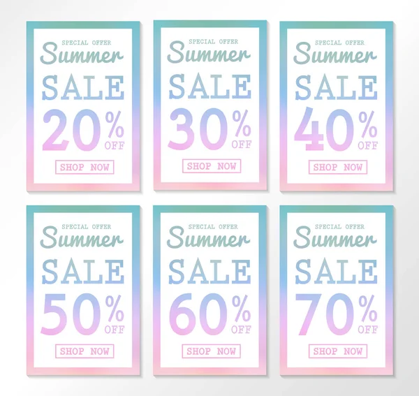 Summer Sale Set Multicolored Cards Different Offers Vector — Stock Vector