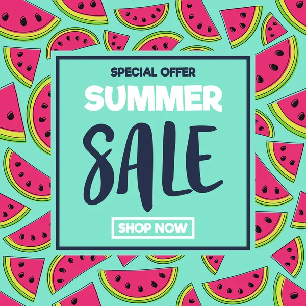 Summer Sale Poster Colorato Con Angurie Vettore — Vettoriale Stock