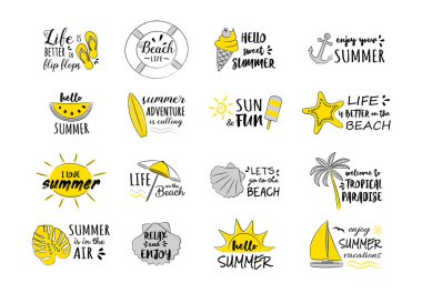 Yaz - komik tipografi ile kutsal kişilerin resmi. Vektör.