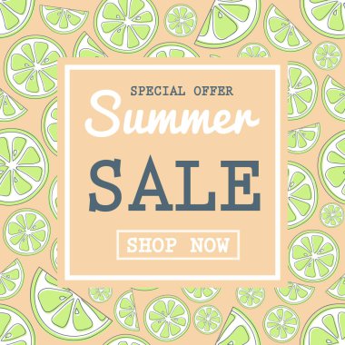 Yaz promosyonlar - kireç simgeleri ile renkli poster. Vektör.