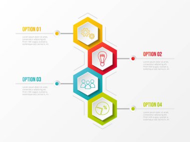 Şablon Infographic renkli altıgen simgeleri ile /. Vektör.