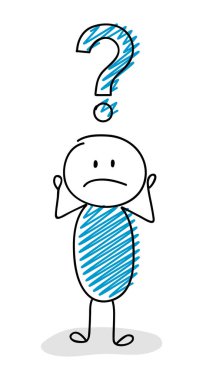 Çizgi film çöp adam - soru işareti simgesi ile iş simgesi. Vektör.