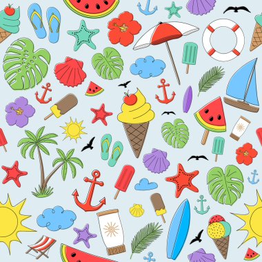 Renkli desen yaz elemanları ile. Vektör.