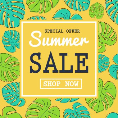 Yaz Satılık - tropikal ile VINTAGE poster bırakır. Vektör.