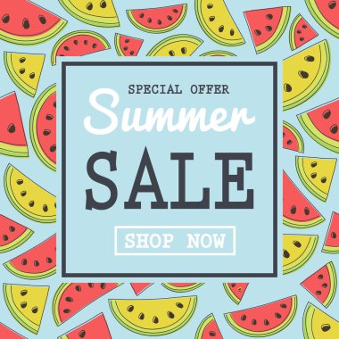 Kavun ve karpuz yaz Satılık ile banner kavramı. Vektör.