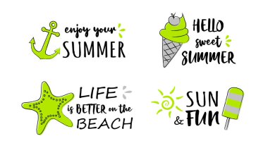 Güneşli kroki ile canlı yaz hat. Vektör.