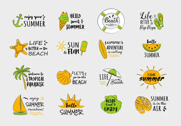 Komik metin ile yaz öğeleri koleksiyonu. Vektör.