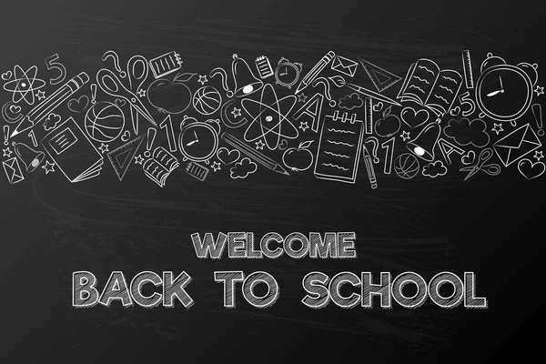 Back School Cute Poster Hand Drawn Elements Vector — Stock Vector