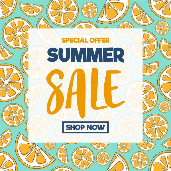 Yaz Satılık - poster elle çizilmiş portakal ile. Vektör.