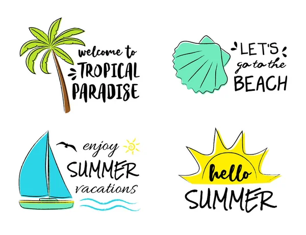 Καλοκαίρι Doodles Πολύχρωμα Εικονίδια Κείμενο Διάνυσμα — Διανυσματικό Αρχείο
