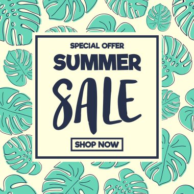 Tropikal poster kavramı yaz Satılık bırakır. Vektör.