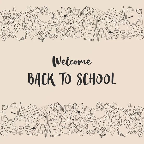 Welcome Back School Concept Banner Sketchy Accessories Vektor - Stok Vektor