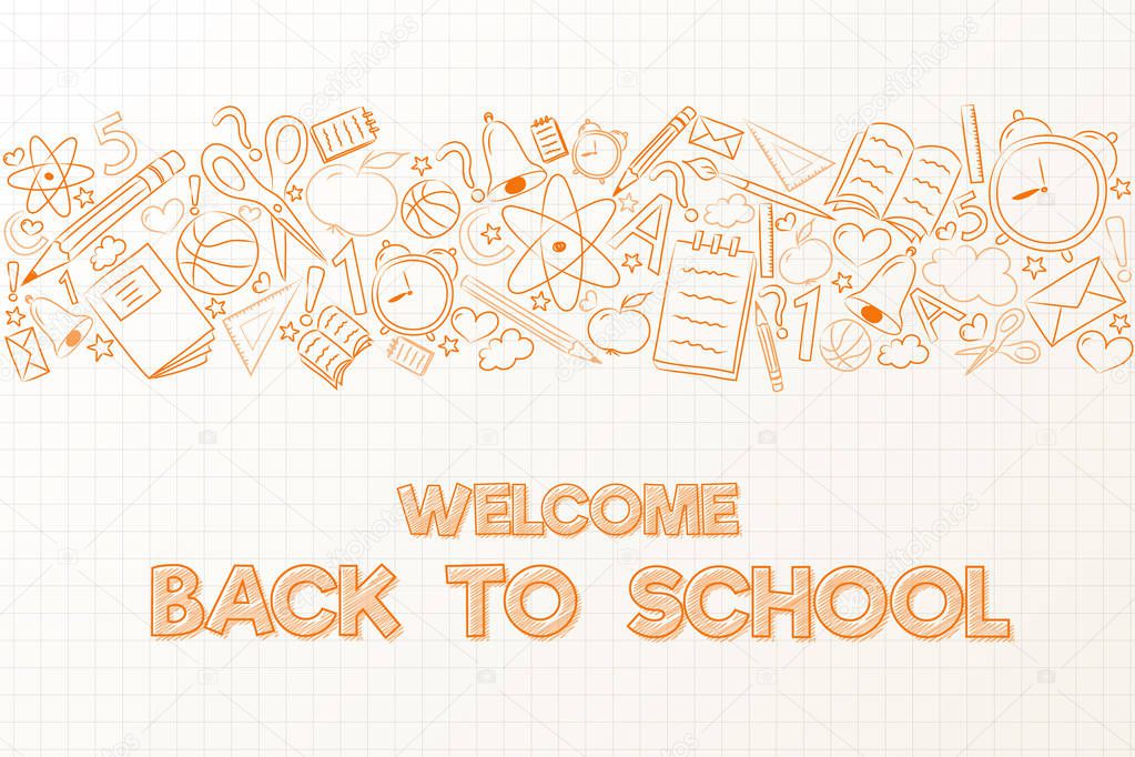 Back to school - concept of a poster with text and funny sketch. Vector.