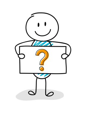 Gülen holding Yönetim Kurulu ile soru işareti simgesini çöp adam. Vektör.