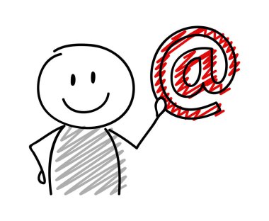 Gülen yüz ifadesi holiding e-posta adresi simgesi ile çöp adam. Vektör.