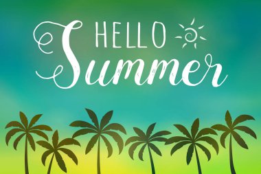 Colurful poster palmiye ağaçları - yaz tatili ile. Vektör.