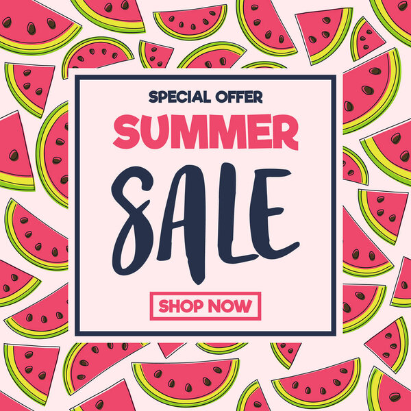 Летняя распродажа - плакат с арбузами ручной работы. Вектор
.