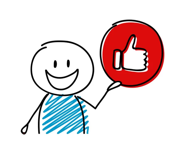 Thumb Seperti Media Sosial Ikon Dengan Stickman Bahagia Vektor - Stok Vektor