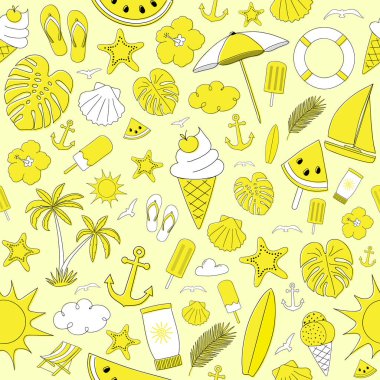 Renkli simgeler ile yaz duvar kağıdı. Vektör.