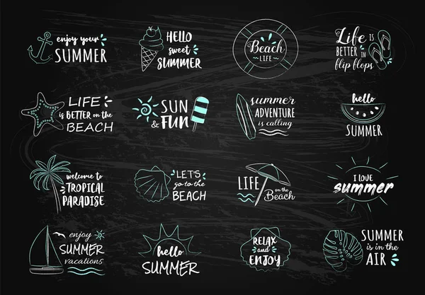 Summer Calligraphy Icons Chalk Drawings Vector — Stock Vector
