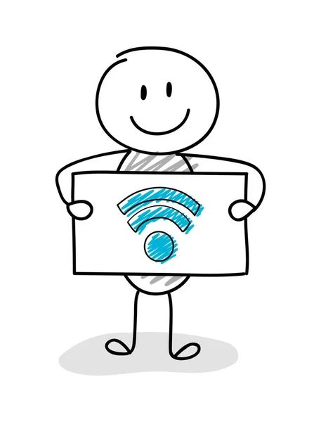 Grappige Stickman Met Pictogram Internet Verbinding Wifi Vector — Stockvector