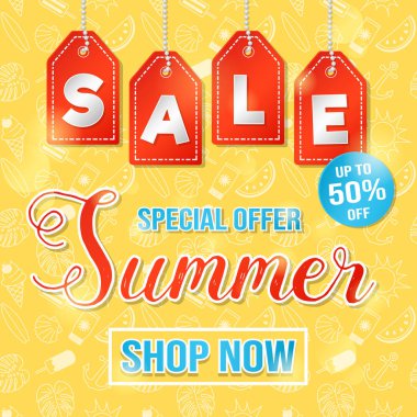 Bir poster yaz Satılık kavramı. Vektör.