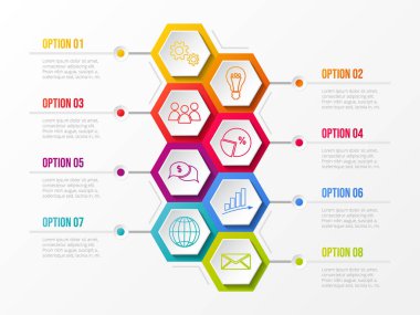 İş Infographic altıgen simgeleri ile. Vektör.