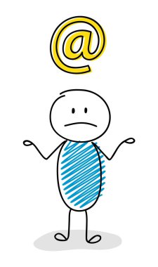 E-posta adresi simgesi içeren karışık çöp adam. Vektör.